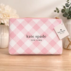 Kate Spade Pink Gingham Cosmetic Pouch | Makeup Bag | NWT